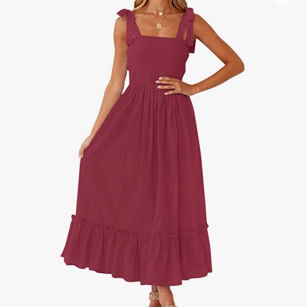Womens Summer Boho Dress, Burgundy